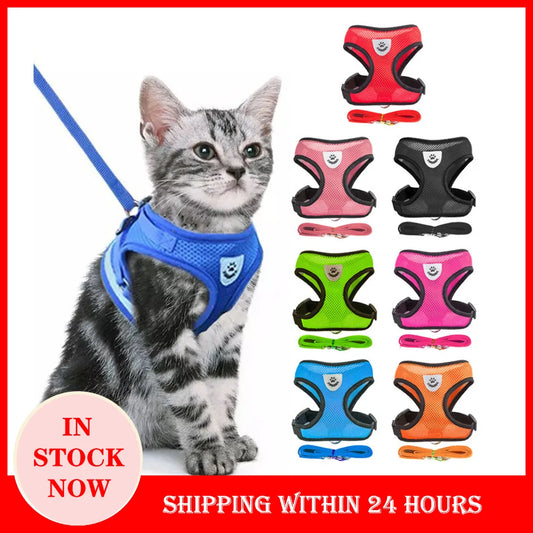 Adjustable Cat & Dog Harness Vest with Traction Rope – Breathable Mesh