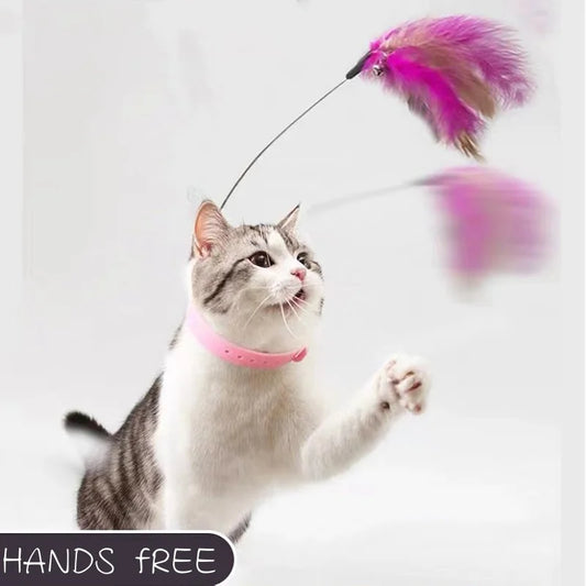 Interactive Cat Teaser Collar with Feather and Bell